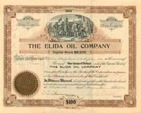 Elida Oil Co. - Elida, Ohio - Oil Stock Certificate